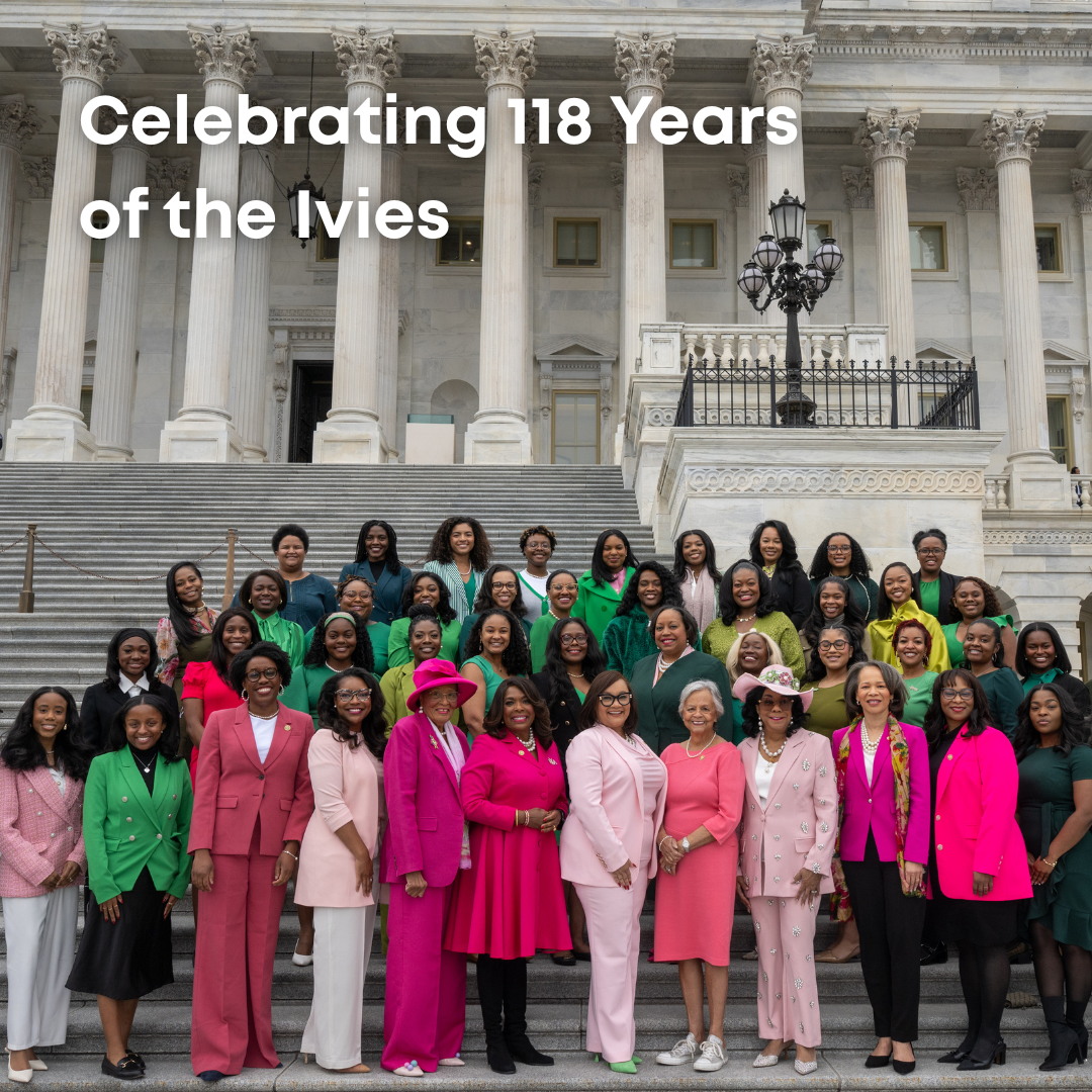Rep. Adams on the House steps with other AKA members