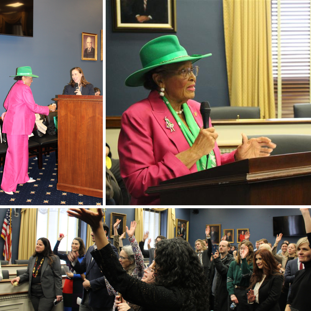 Collage of photos of Rep. Adams at an event