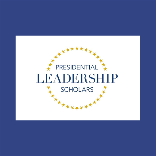 Presidential Leadership Scholars surrounded by a circle of gold stars on a white background