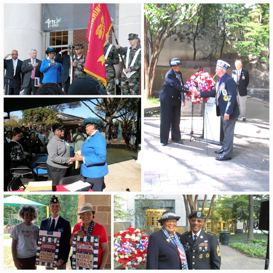 images of Rep Adams with veterans in the district