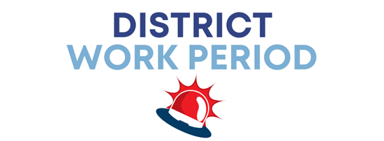 Graphic with a bell with text "District Work Period"